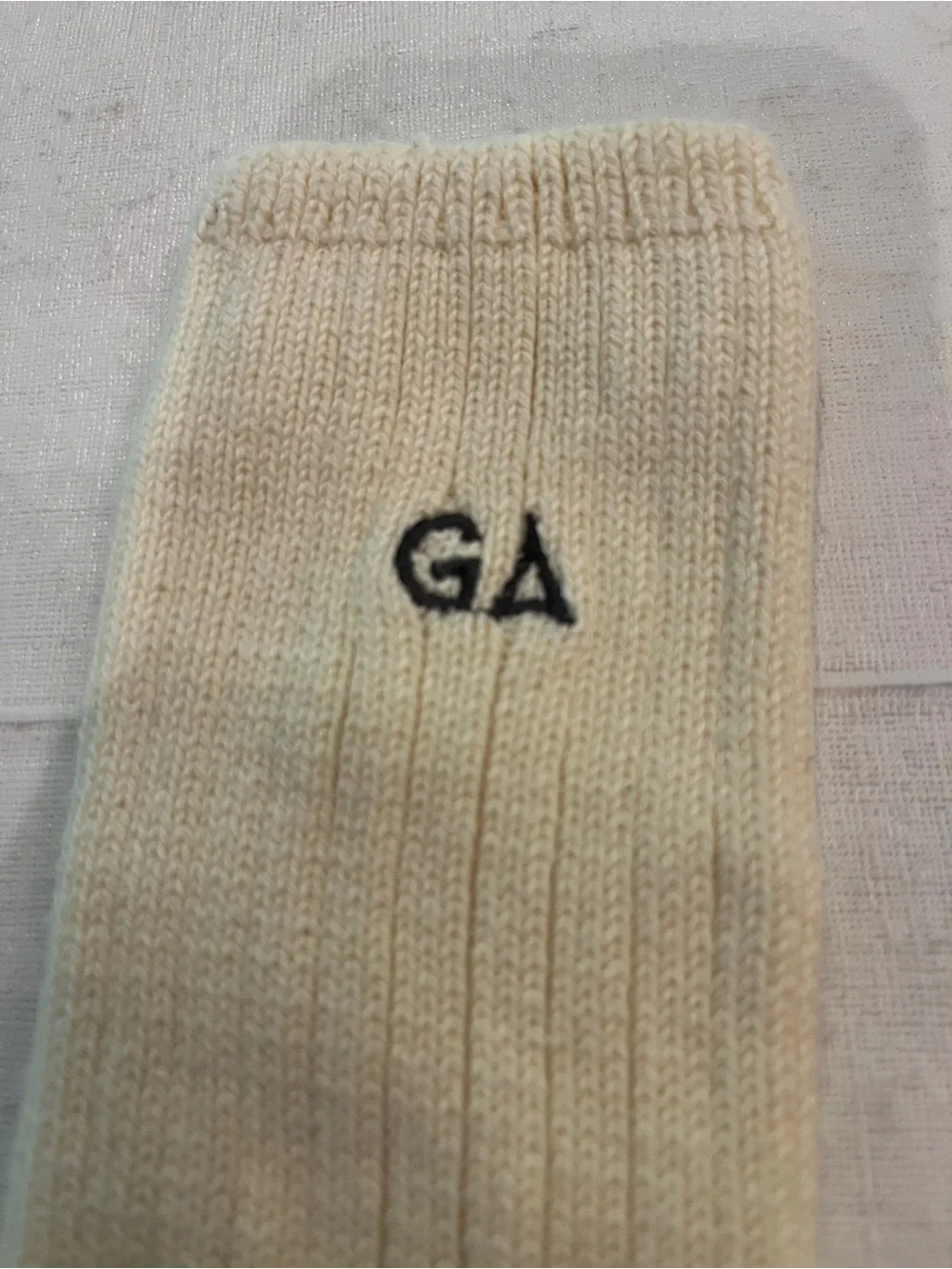 Vintage style Giorgio Armani Cream Ribbed Crew Socks with GA ankle Embroidery.